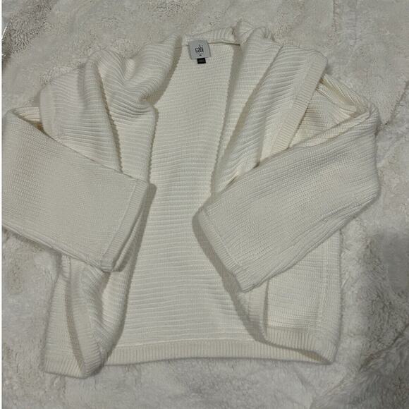 CAbi‎ Women's White 100% Cotton Open Front Knitted Cardigan Sweater Size Medium - Picture 2 of 6